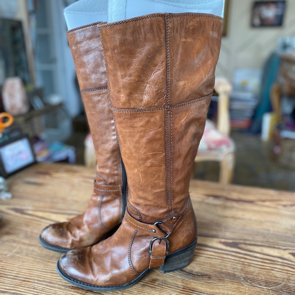 Tall brown leather Clark boots